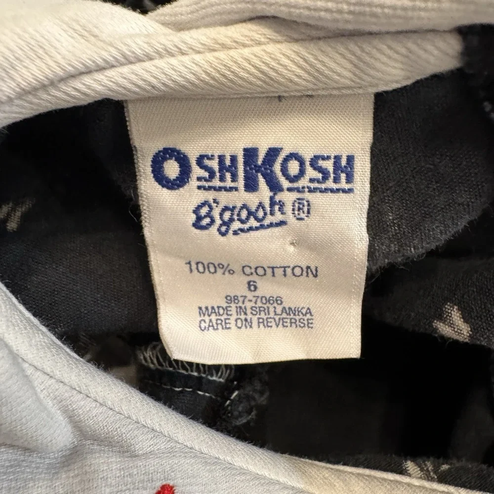 Osh Kosh B'Gosh Sz 6 Corduroy Jumper Dress 100% Cotton USA Black White Floral‎